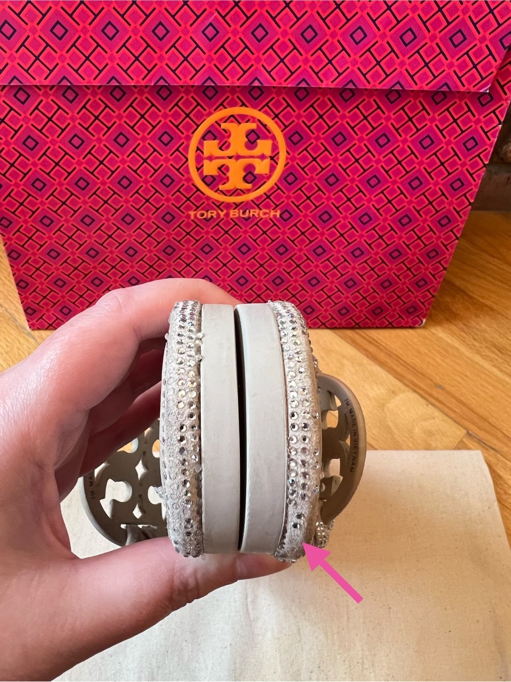 Tory Burch Stone Gray Miller Pavé Knotted Sandals - Picture 8 of 14